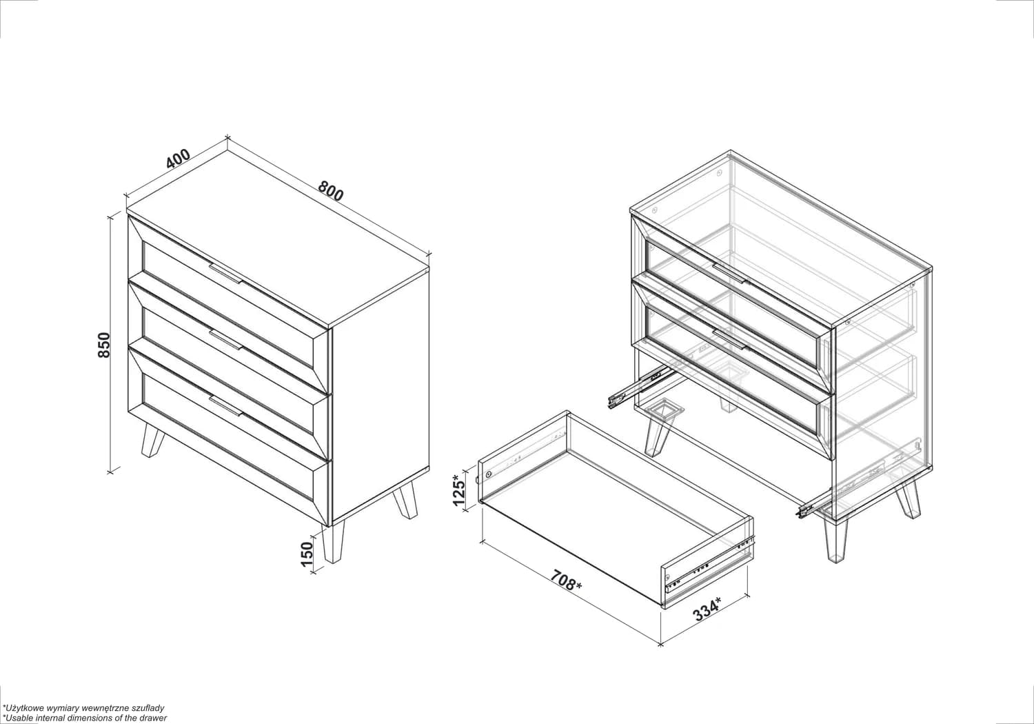 Komoda BORNEO KM-2 Komodos Miegamojo baldai Svetainės baldai Vaikų baldai